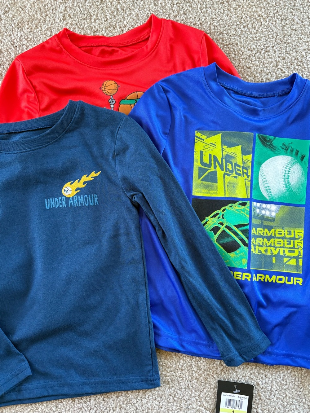 Under Armour Kids Boys set lot bundle 3 long sleeve sports tshirts size 4 NWT